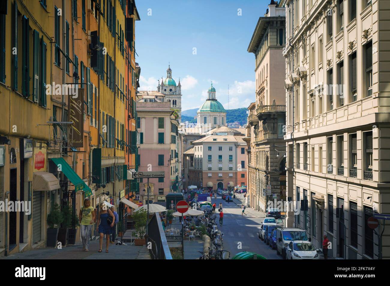 Genoa, Liguria, Italy.  View down Via Porta Soprana. Typical street. Stock Photo