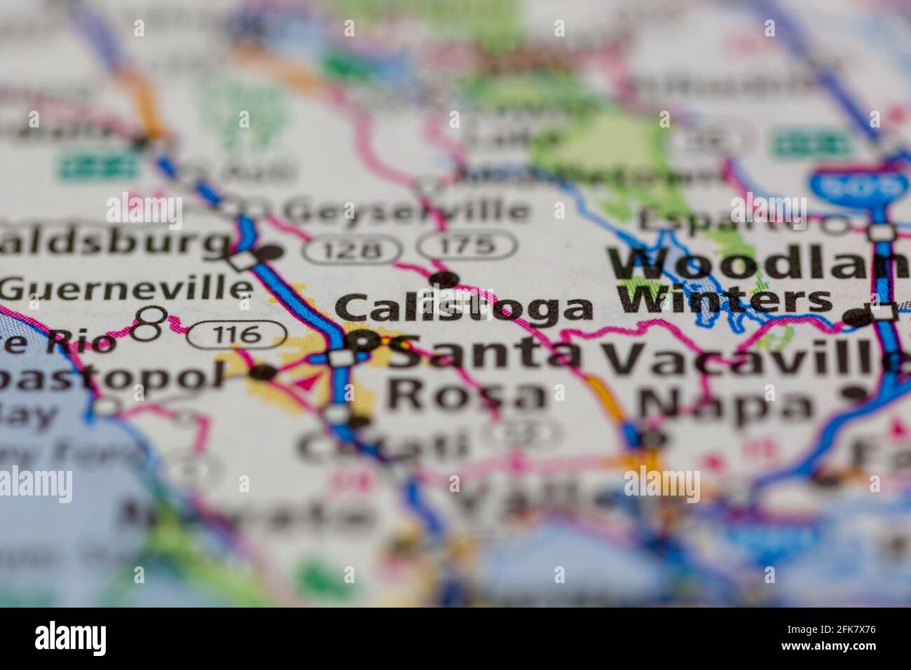 Calistoga California USA shown on a Geography map or road map Stock Photo