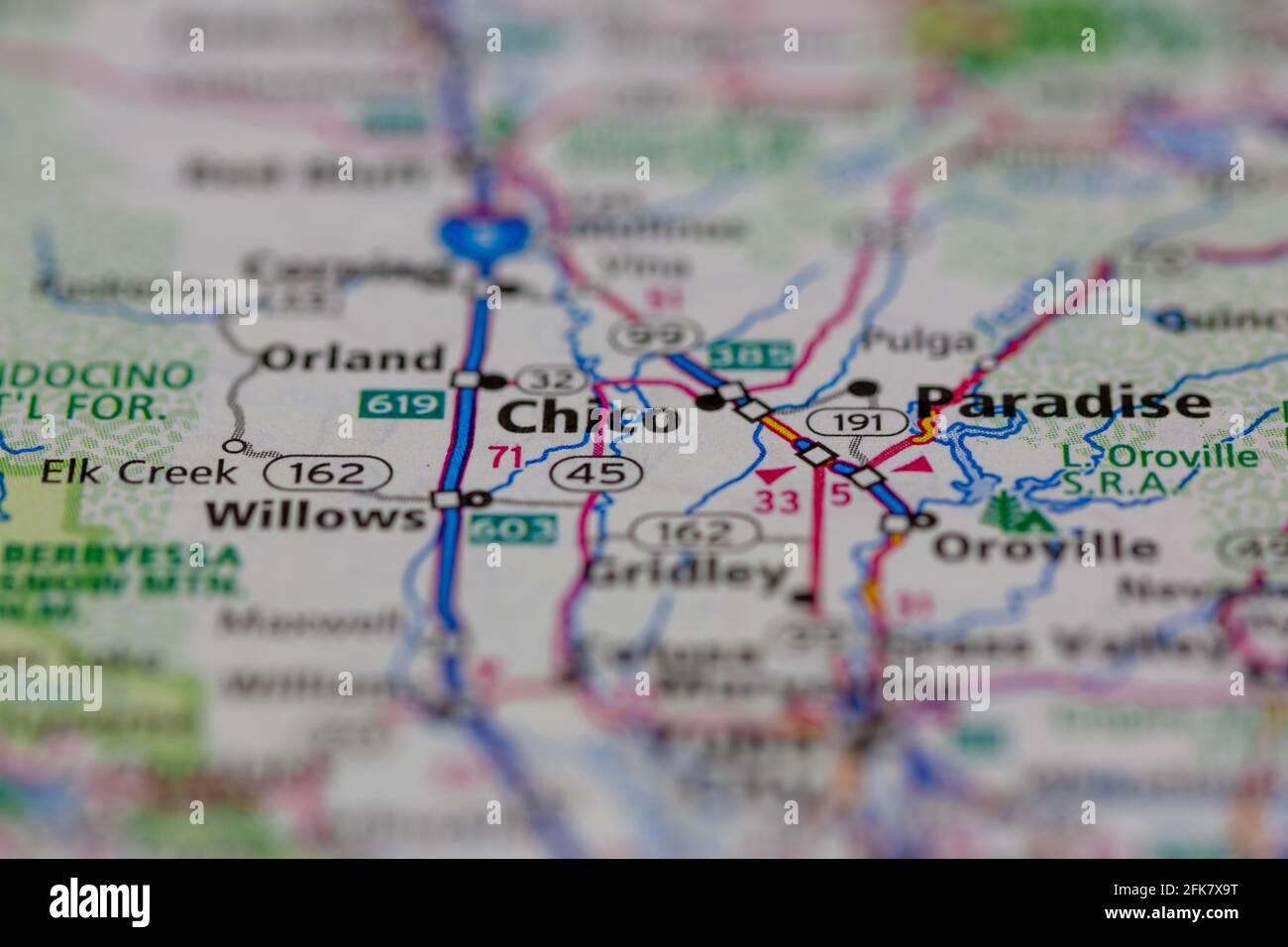 Chico California USA shown on a Geography map or road map Stock Photo