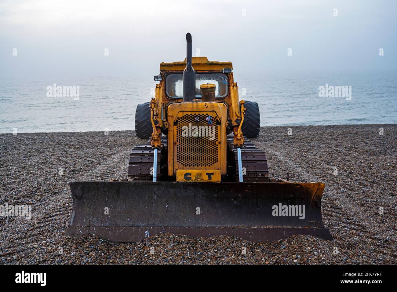 Caterpillar bulldozer Aldeburgh Suffolk England Stock Photo - Alamy