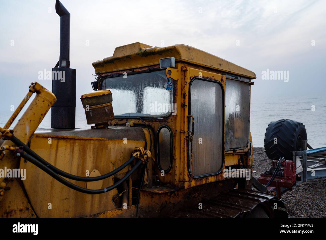 Caterpillar bulldozer Aldeburgh Suffolk England Stock Photo - Alamy