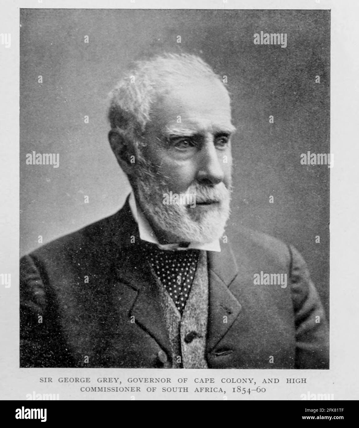 Portrait of Sir George Grey Governor Of Cape Colony, And High Commissioner Of South Africa From the Book '  Britain across the seas : Africa : a history and description of the British Empire in Africa ' by Johnston, Harry Hamilton, Sir, 1858-1927 Published in 1910 in London by National Society's Depository Stock Photo
