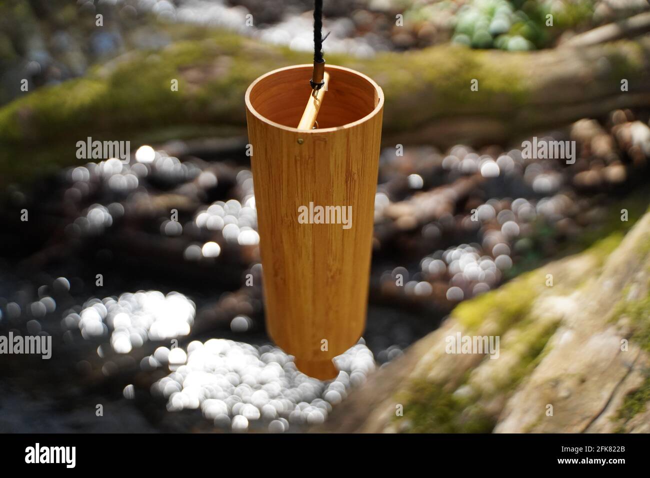 Koshi wind chimes outside in the forest for sound healing therapy, yoga and meditation, relax