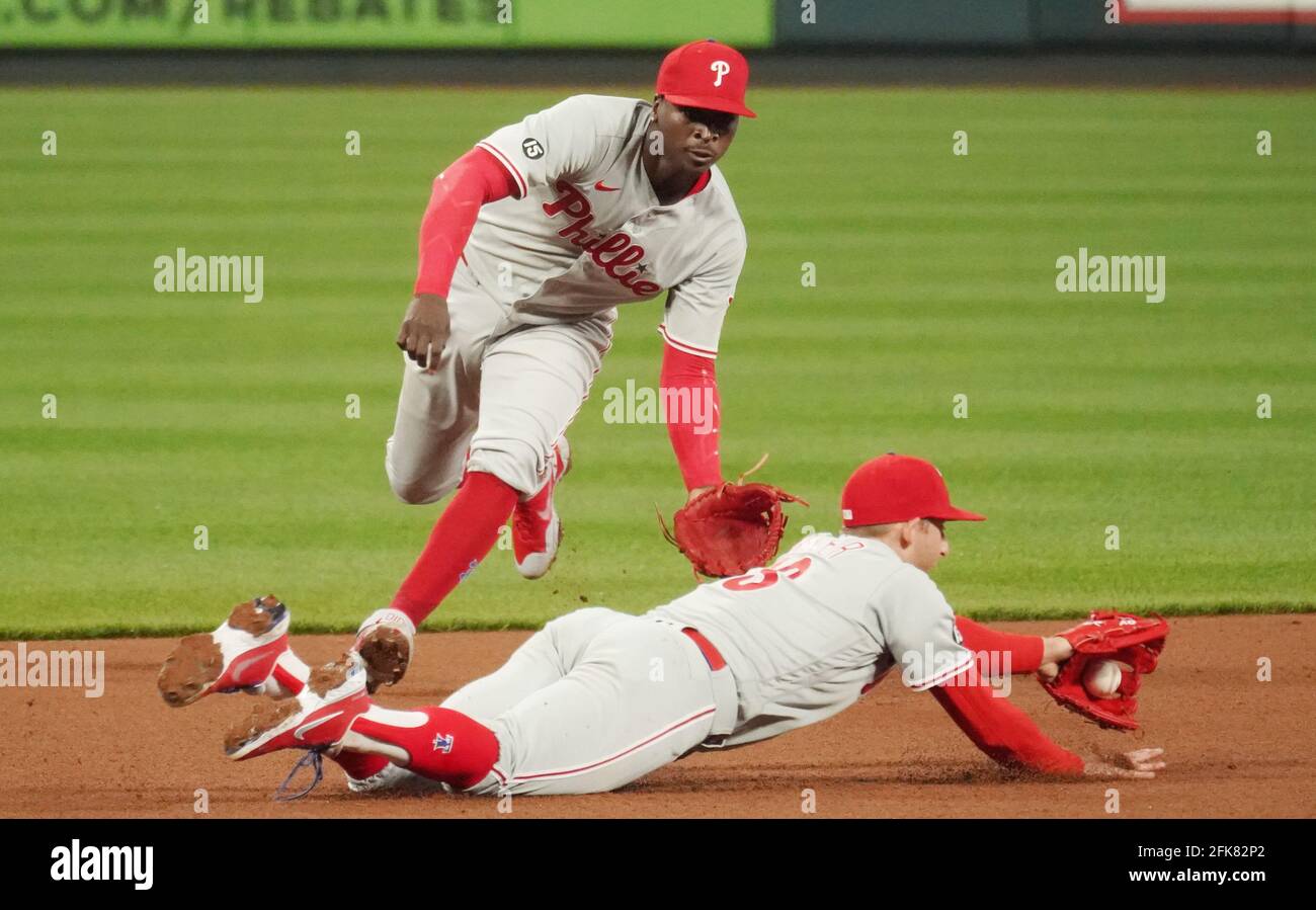 Philadelphia Phillies' Didi Gregorius, left, and Zack Wheeler put