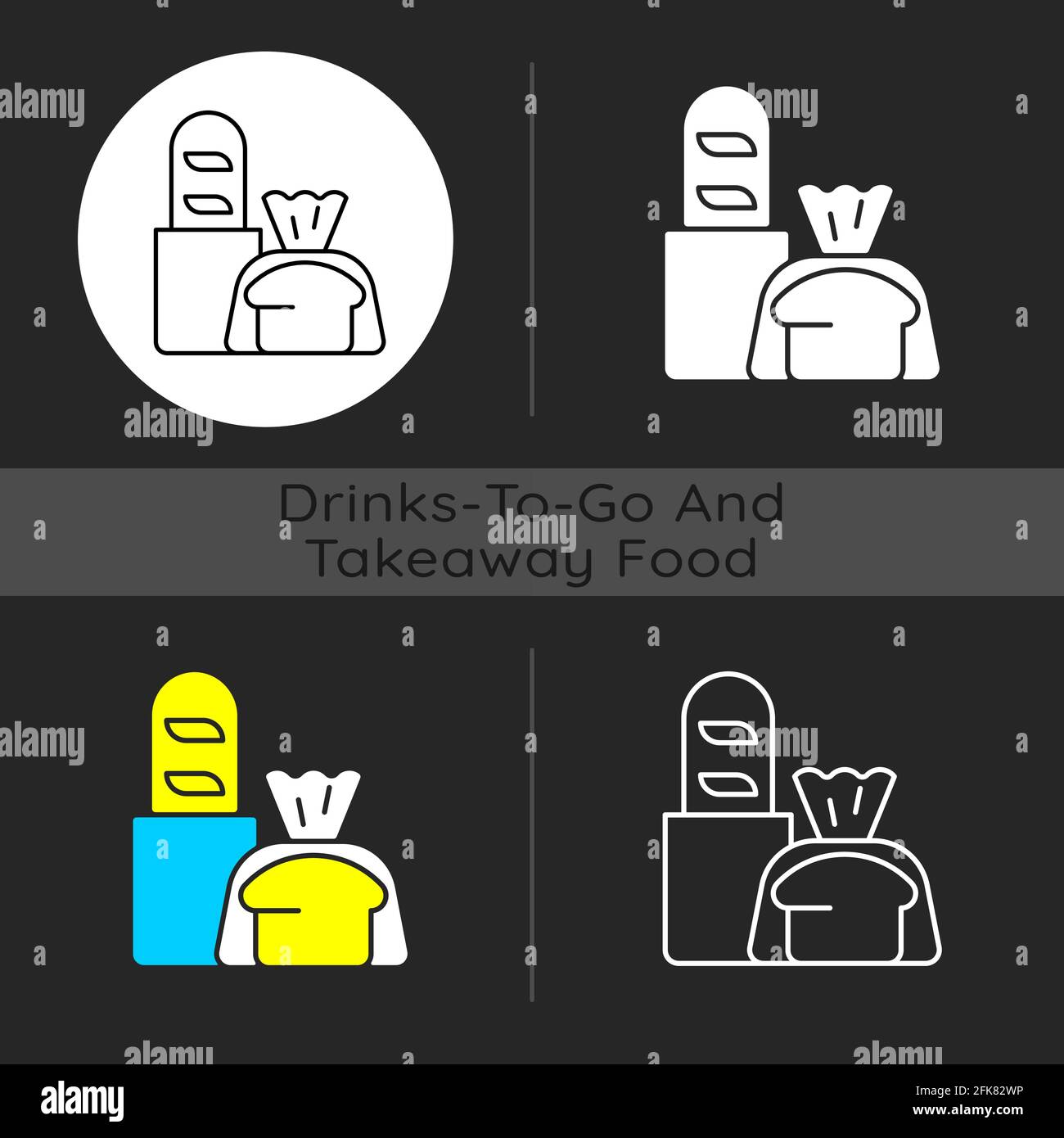 Fresh bread takeout dark theme icon Stock Vector