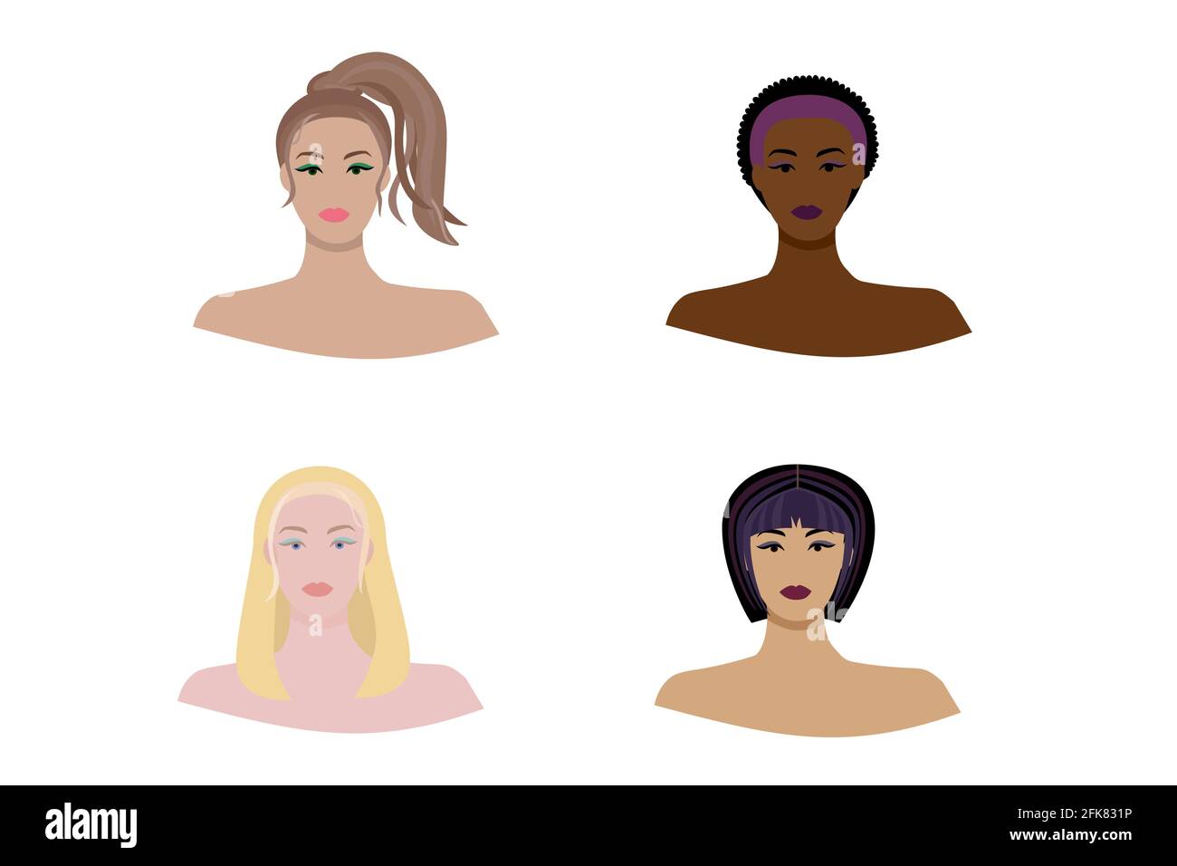 Vector set beautiful women icon portraits with different types of haircut,  hair color and skin color Stock Vector Image & Art - Alamy