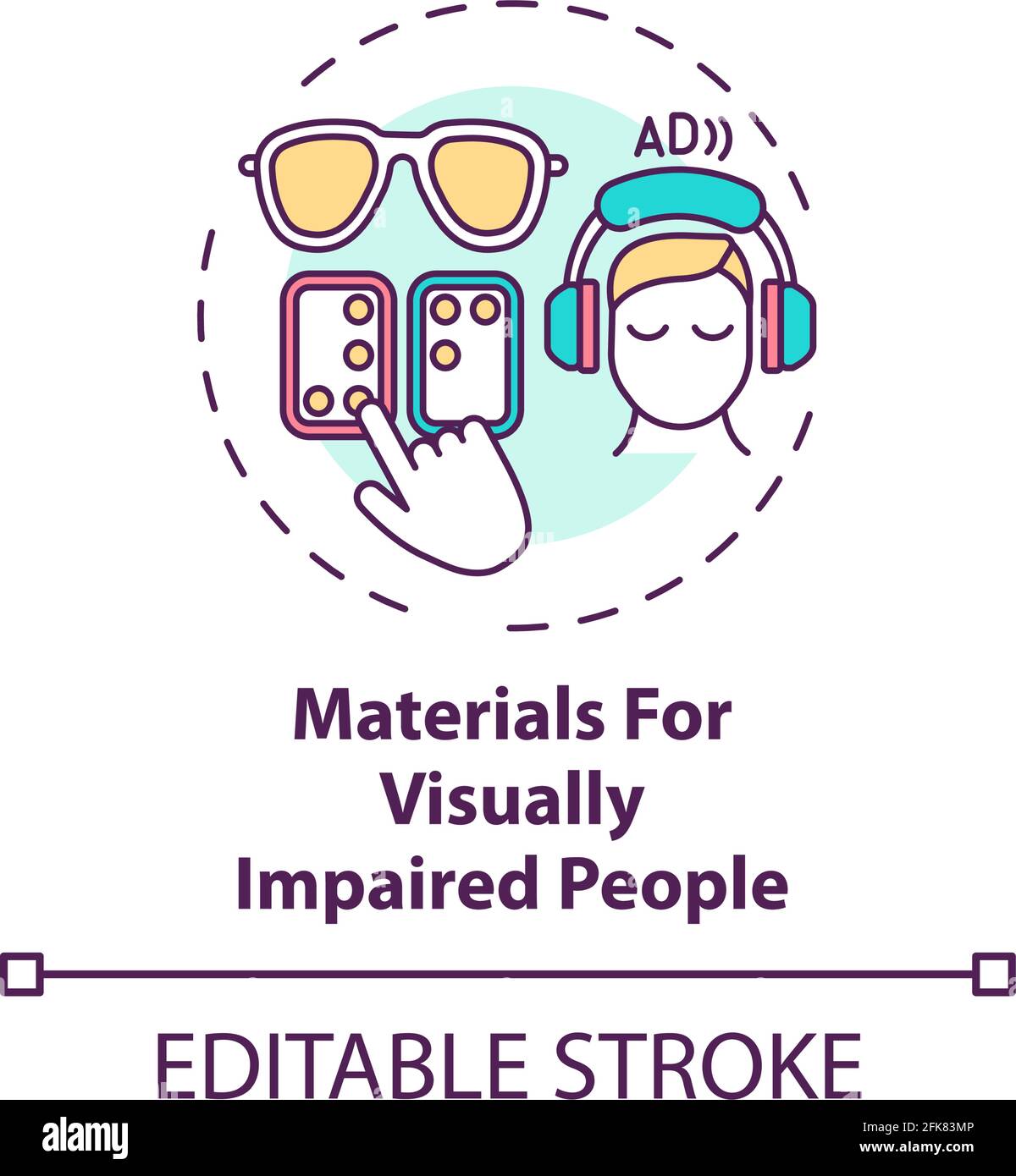 Materials for visually impaired people concept icon Stock Vector Image