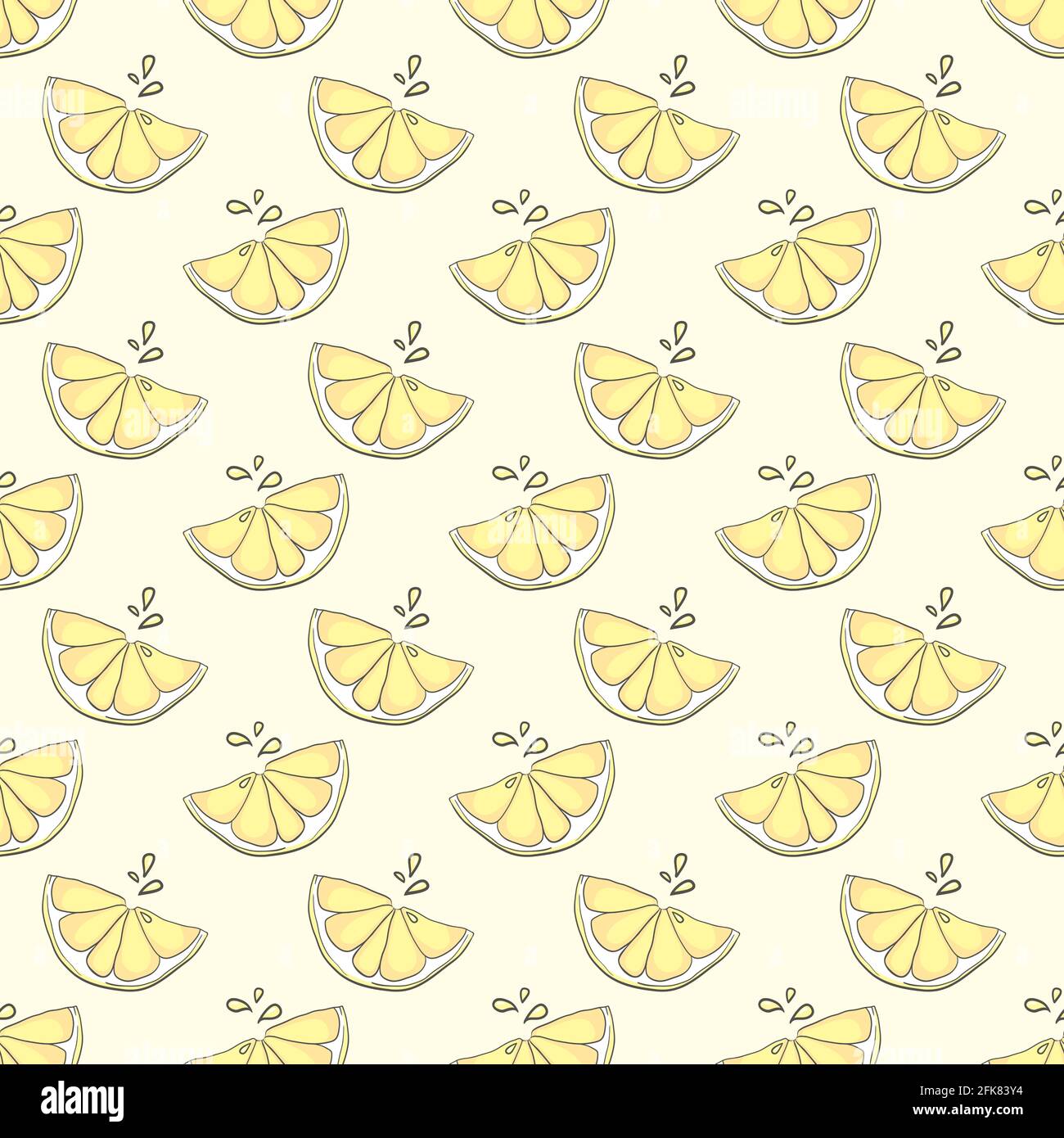 Nice lemon background. Vector hand-drawn seamless pattern on yellow background Stock Vector