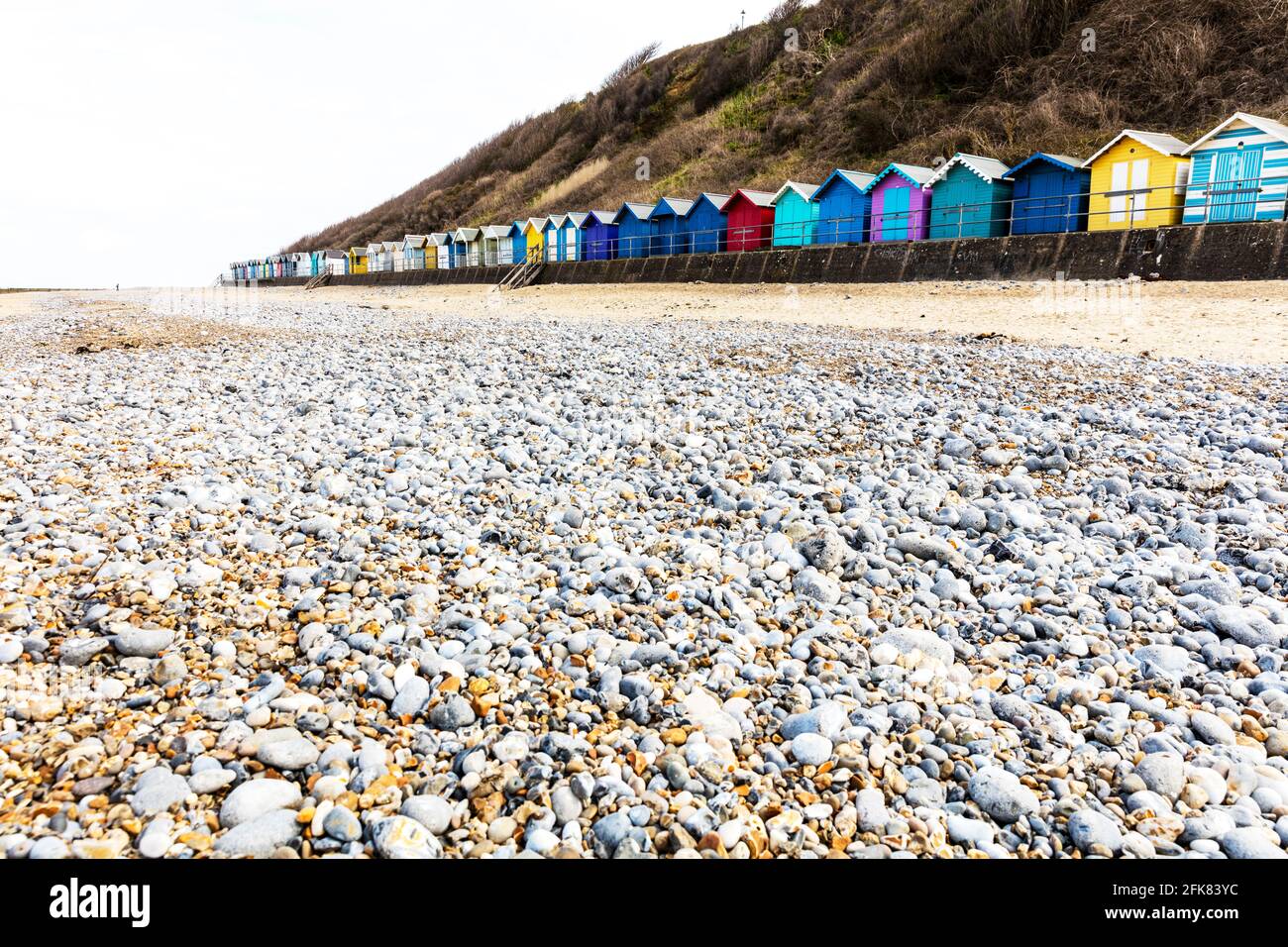 Cromer beach huts, beach huts,Cromer, Norfolk, UK, England,beach shacks,chalets,cromer chalets,cromer beach,Norfolk coastline,coastal,coast,beaches Stock Photo