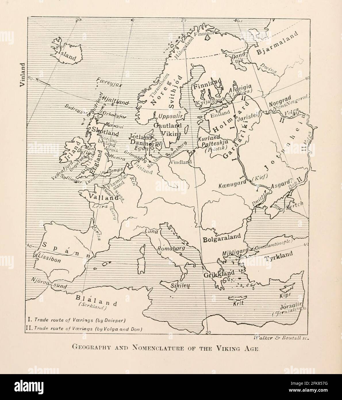 Geography And Nomenclature Of The Viking Age from the book '  The viking age: the early history, manners, and customs of the ancestors of the English speaking nations ' by Du Chaillu, (Paul Belloni), 1835-1903 Publication date 1889 by C. Scribner's sons in New York, Stock Photo