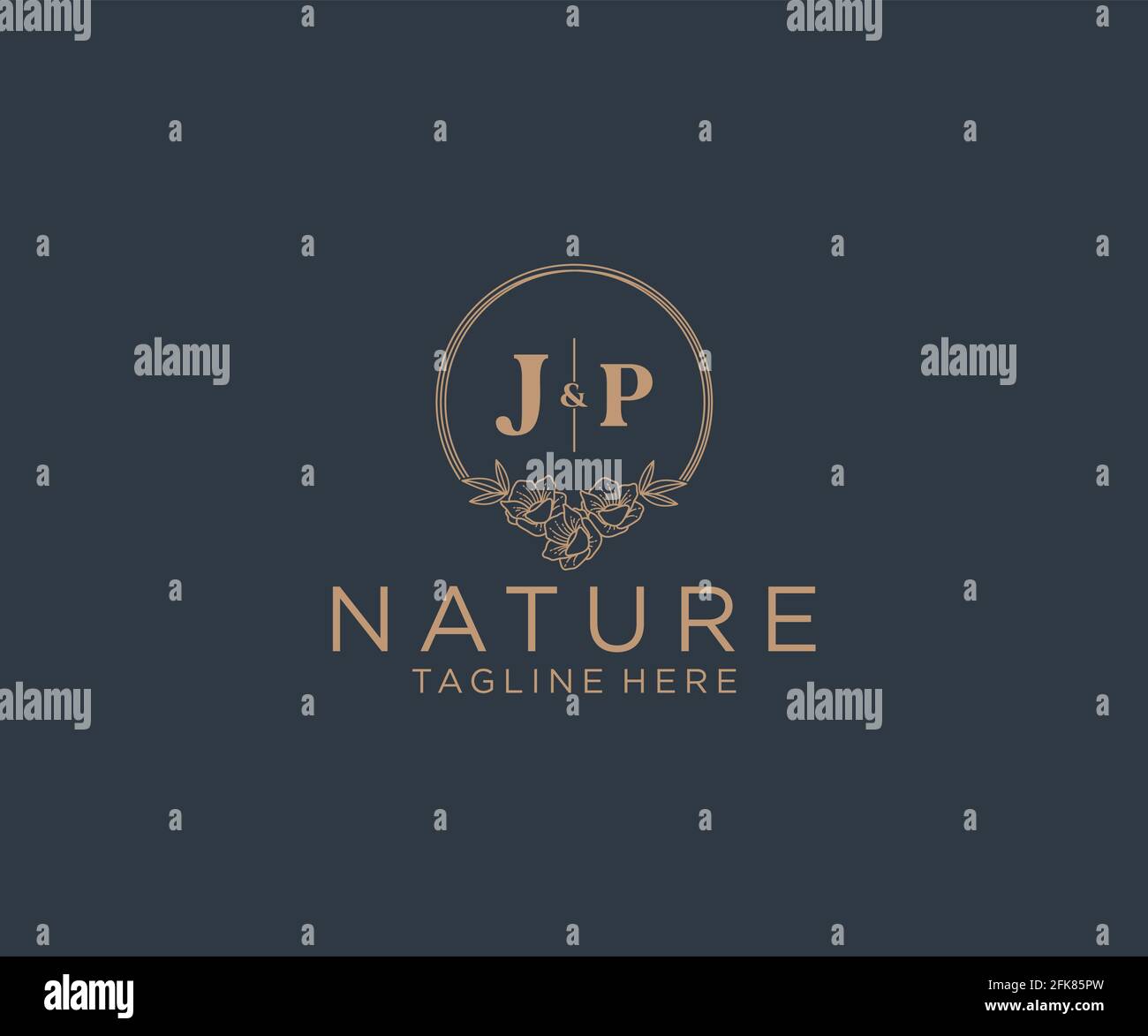 JP letters floral frames. Botanical feminine editable premade monoline ...