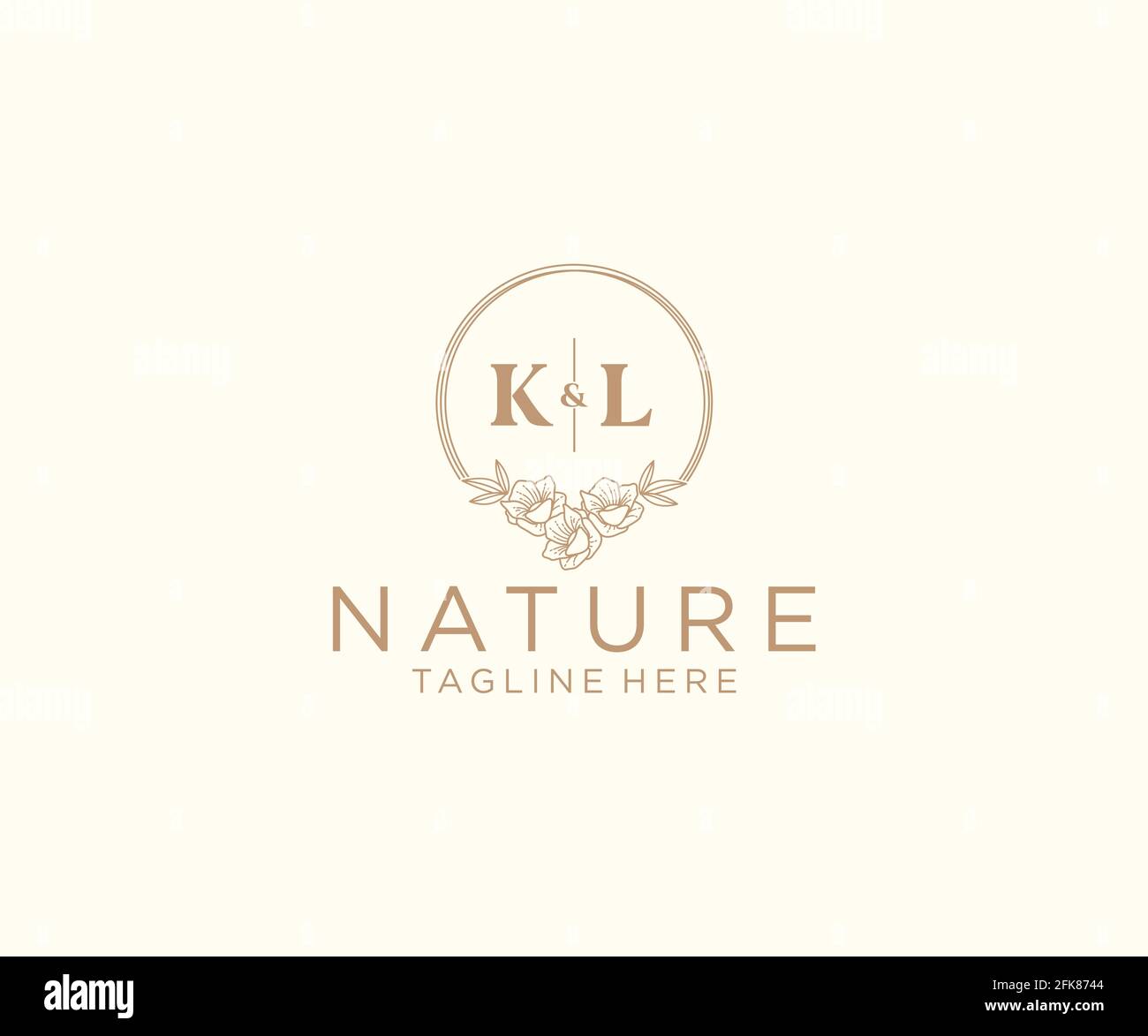 KL letters floral frames. Botanical feminine editable premade monoline ...