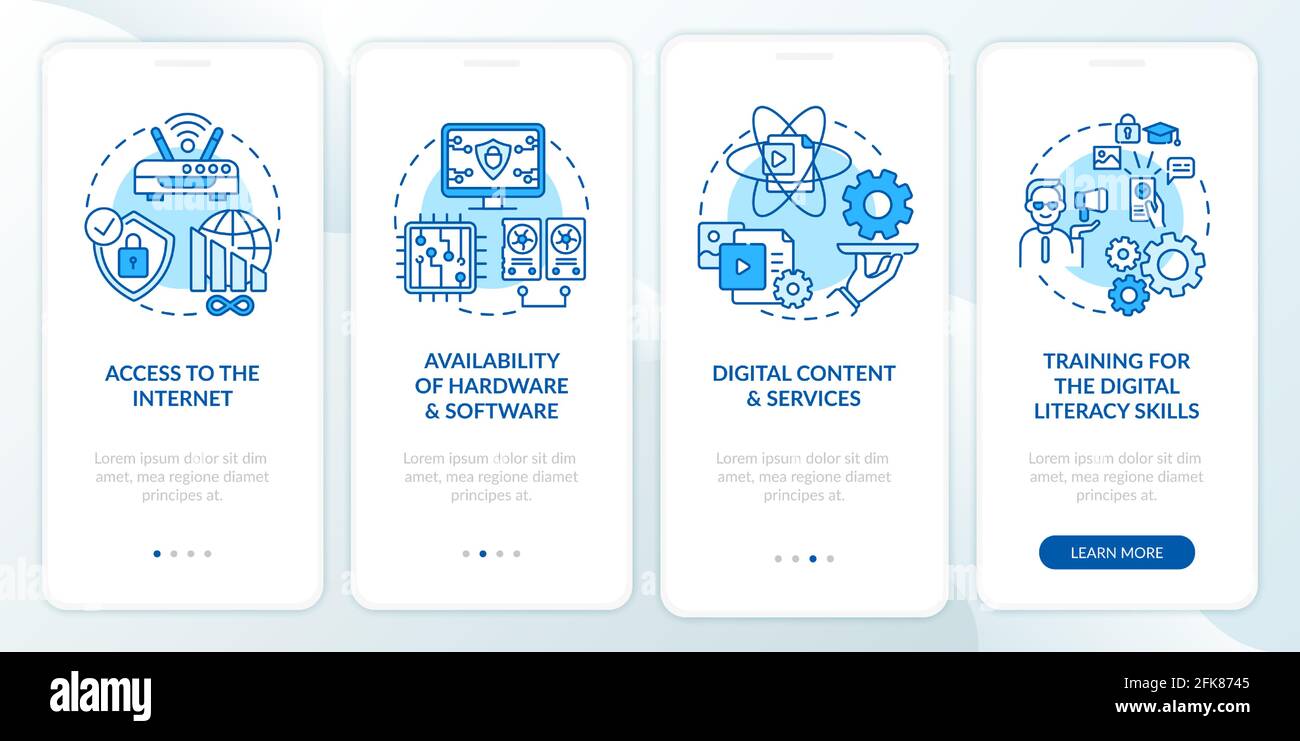 Digital inclusion component blue onboarding mobile app page screen with ...