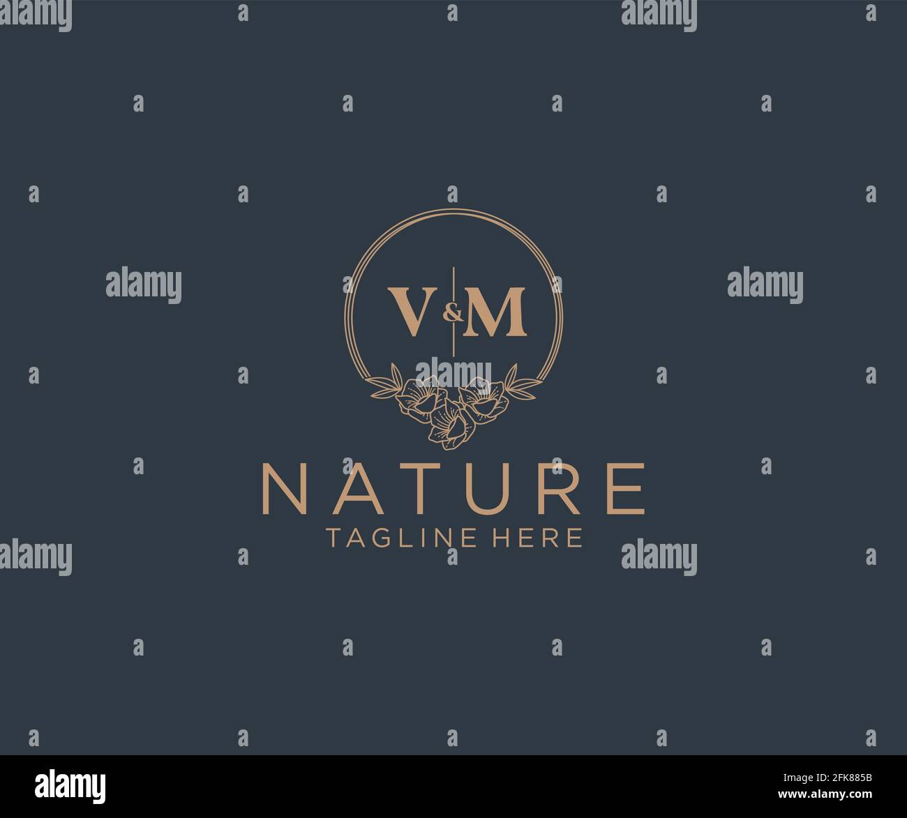 VM letters floral frames. Botanical feminine editable premade monoline ...
