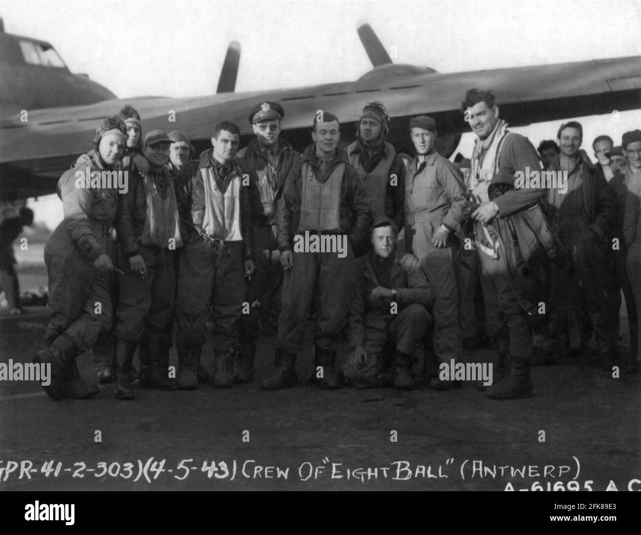 CAPTAIN CLARK GABLE on his 1st mission with the Crew of the B-17F Flying Fortress bomber 8 Ball MK2 based in Molesworth England the lead crew for a bombing mission on 4th May 1943 to Antwerp during World War II Stock Photo