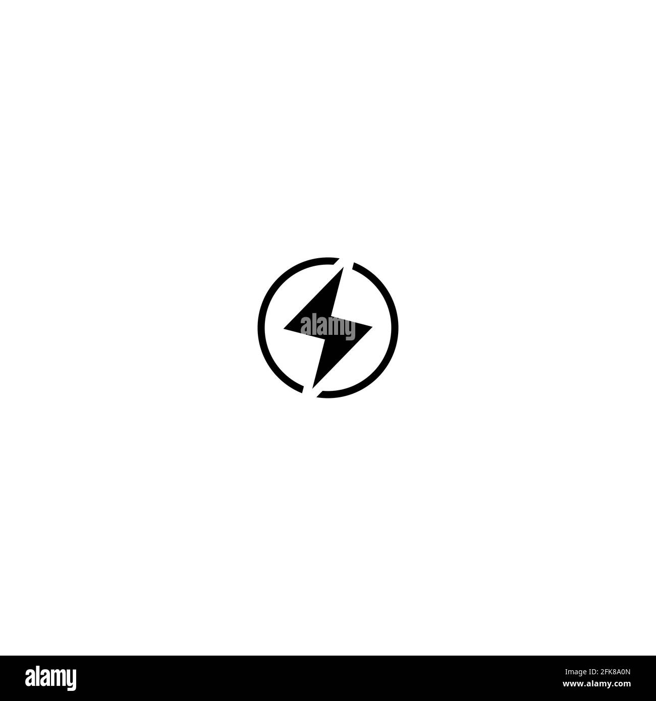 Black lightning bolt in circle simple flat icon. storm or thunder and lightning strike sign isolated on white. High electricity voltage symbol. Vetor Stock Vector