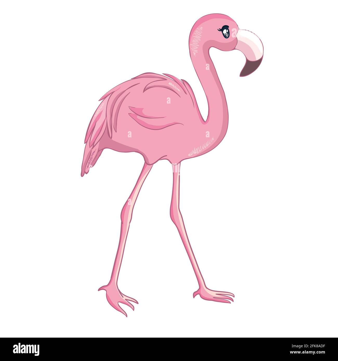 Cartoon flamingo isolated on white background. Vector illustration. Stock Vector
