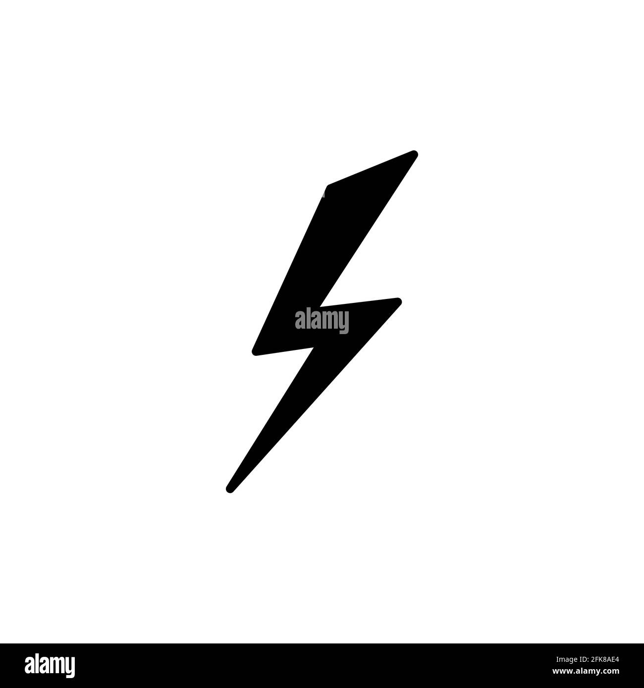 Black lightning bolt simple flat icon. storm or thunder and lightning strike sign isolated on white. High electricity voltage symbol. Vetor illustrati Stock Vector