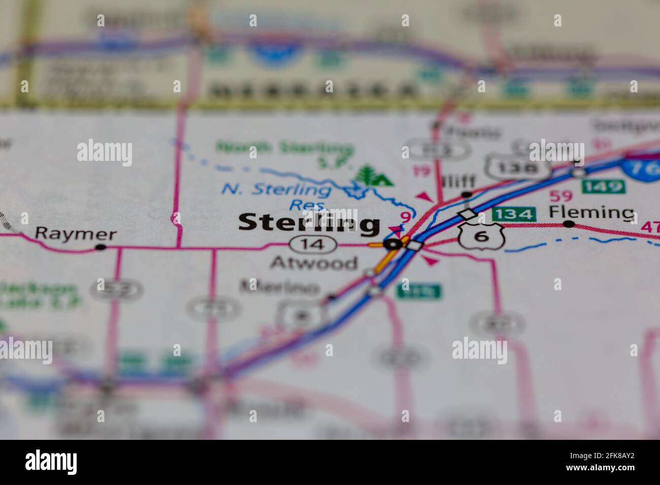 Sterling Colorado USA shown on a Geography map or road map Stock Photo