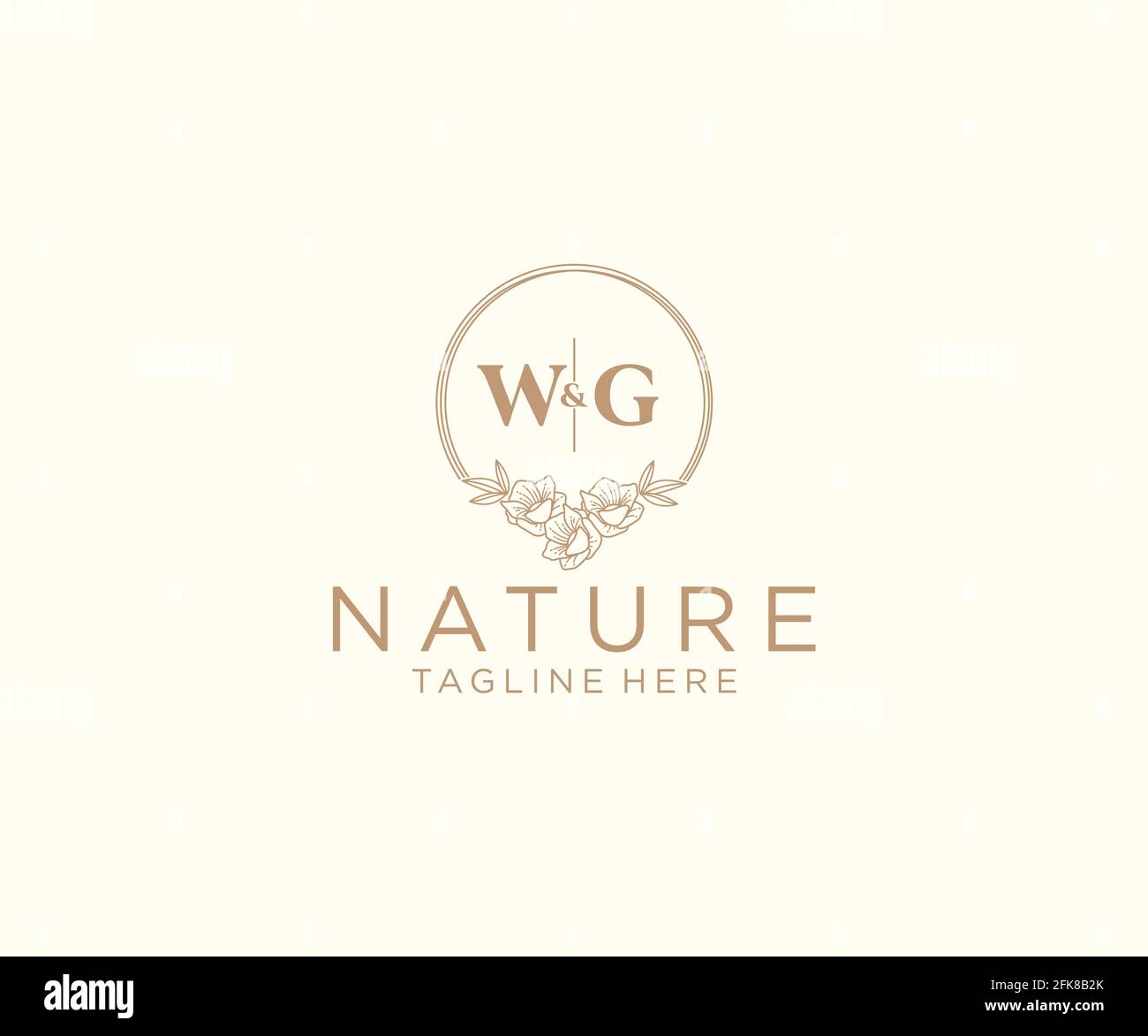 WG letters floral frames. Botanical feminine editable premade monoline unique decoration for greeting card, wedding invitation. Stock Vector