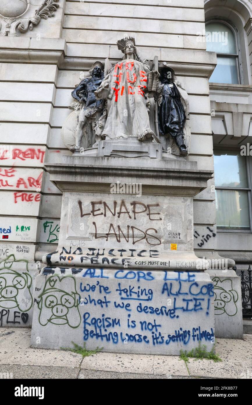 New York NY 20200701 General View of vandalized statues with