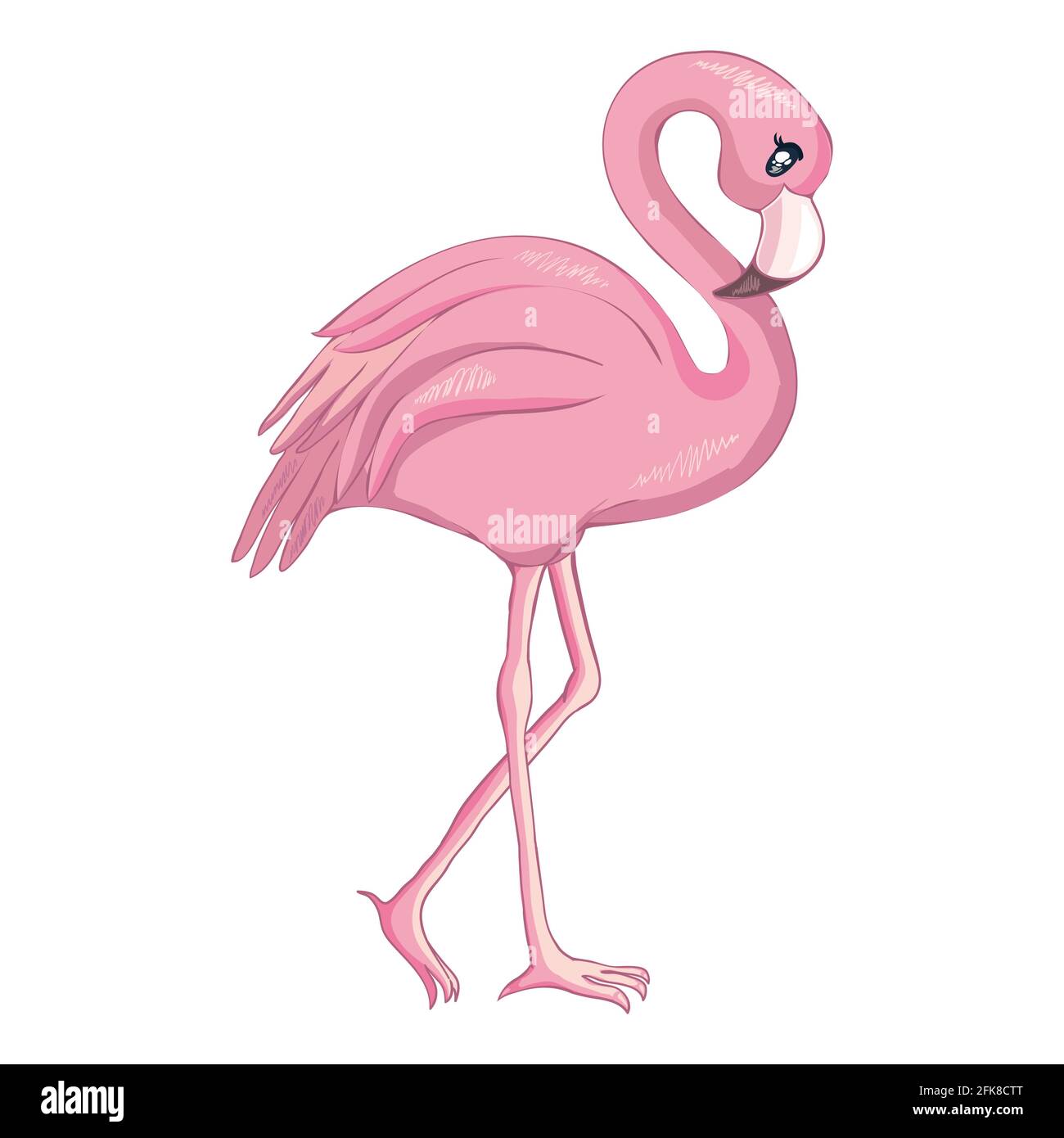 Cartoon flamingo isolated on white background. Vector illustration. Stock Vector
