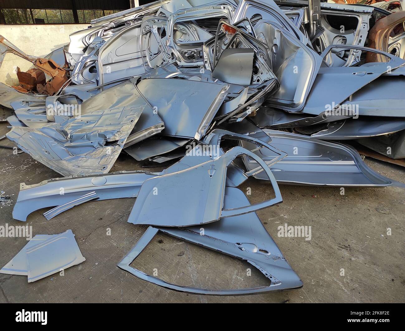 Pile of used car doors outdoors Stock Photo Alamy