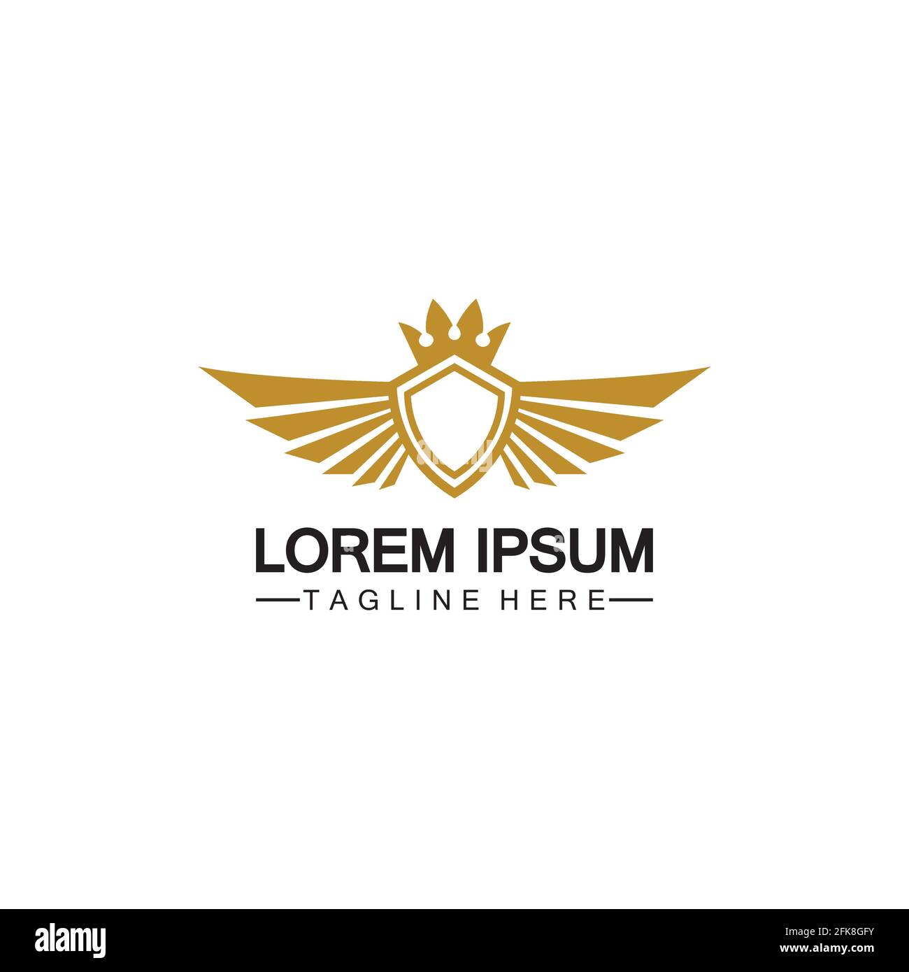 Golden winged shield with crown logo / heraldry symbol isolated white ...