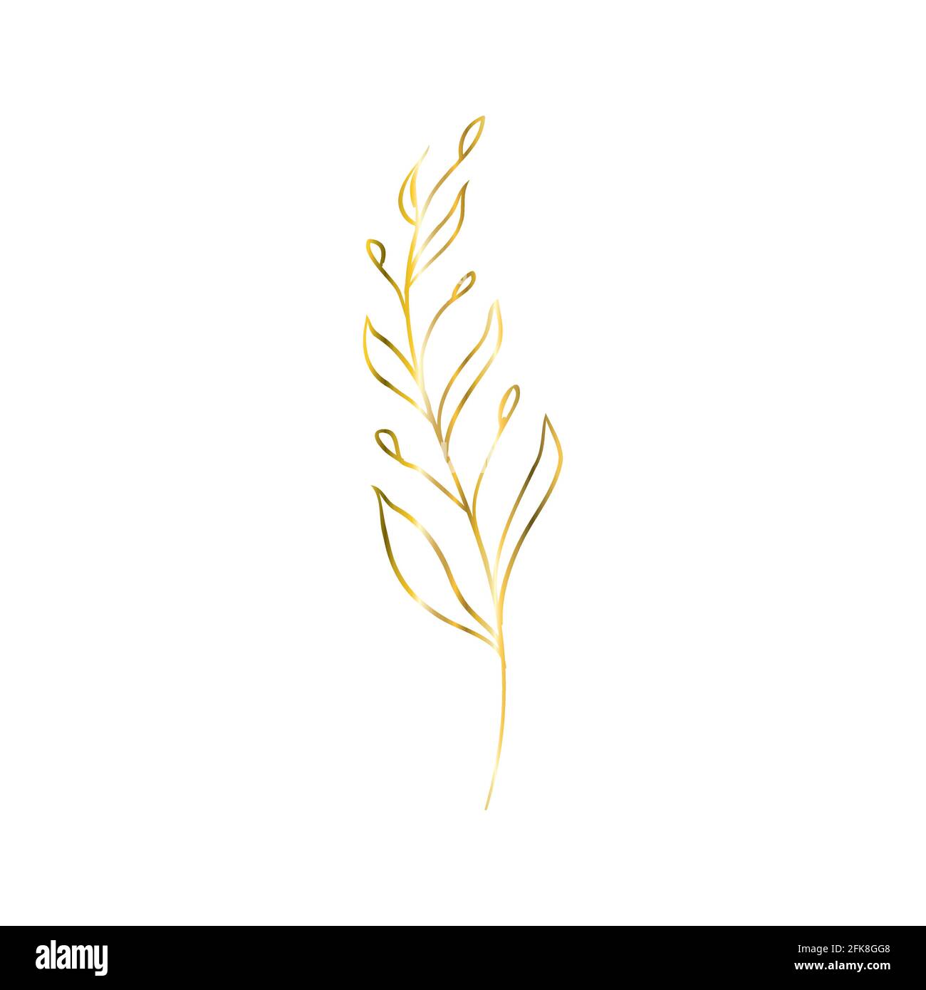 The golden sprig. Vector image with a golden twig. Template for the logo element. Editable geometric element isolated on white. Stock Vector