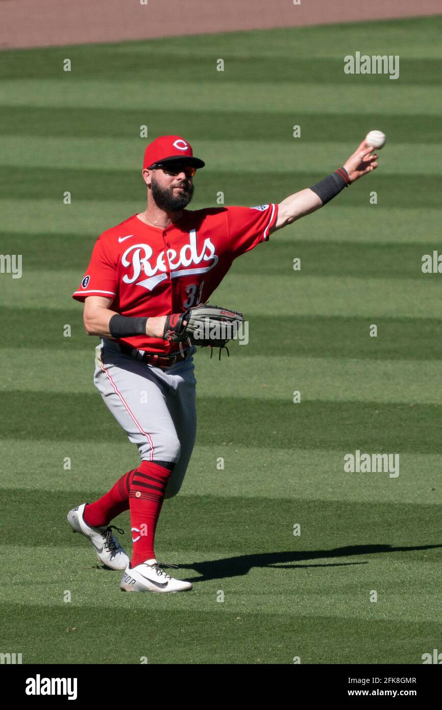 Los Angeles, United States. 28th Apr, 2021. Cincinnati Reds right fielder Jesse  Winker (33) during a MLB game against the Los Angeles Dodgers, Wednesday,  April 28, 2021, in Los Angeles, CA. The