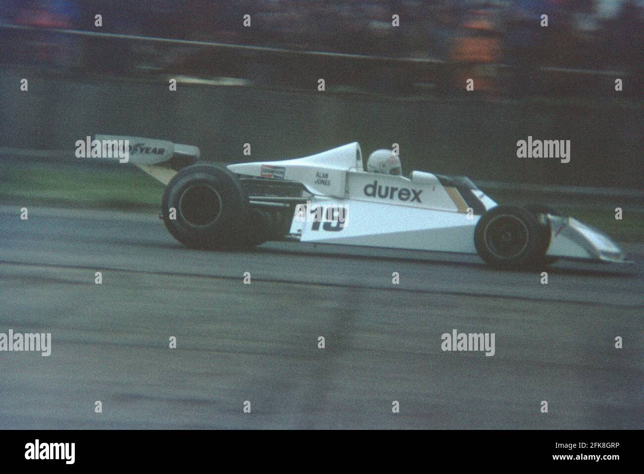 Australian Alan Jones in the Surtees TS19 F1 car during practice for ...