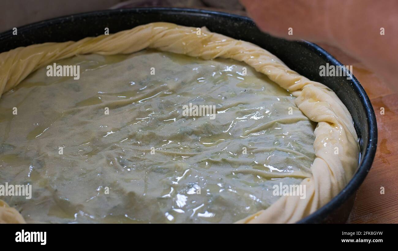 Greek Spinach Pie With Feta Cheese ,prepGreek Spinach Piearation of