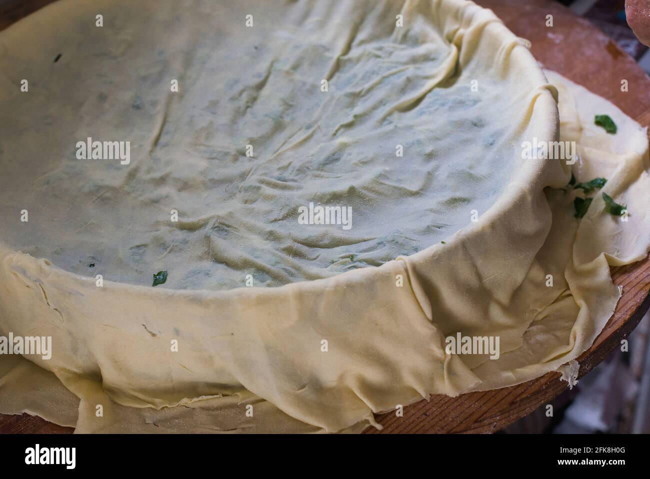 Greek Spinach Pie With Feta Cheese ,prepGreek Spinach Piearation of