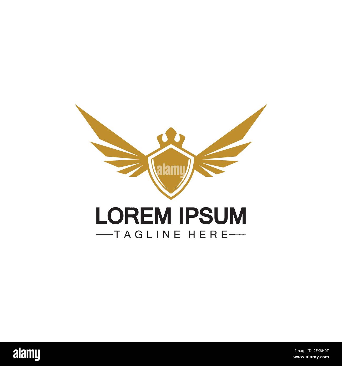 Golden winged shield with crown logo / heraldry symbol isolated white ...