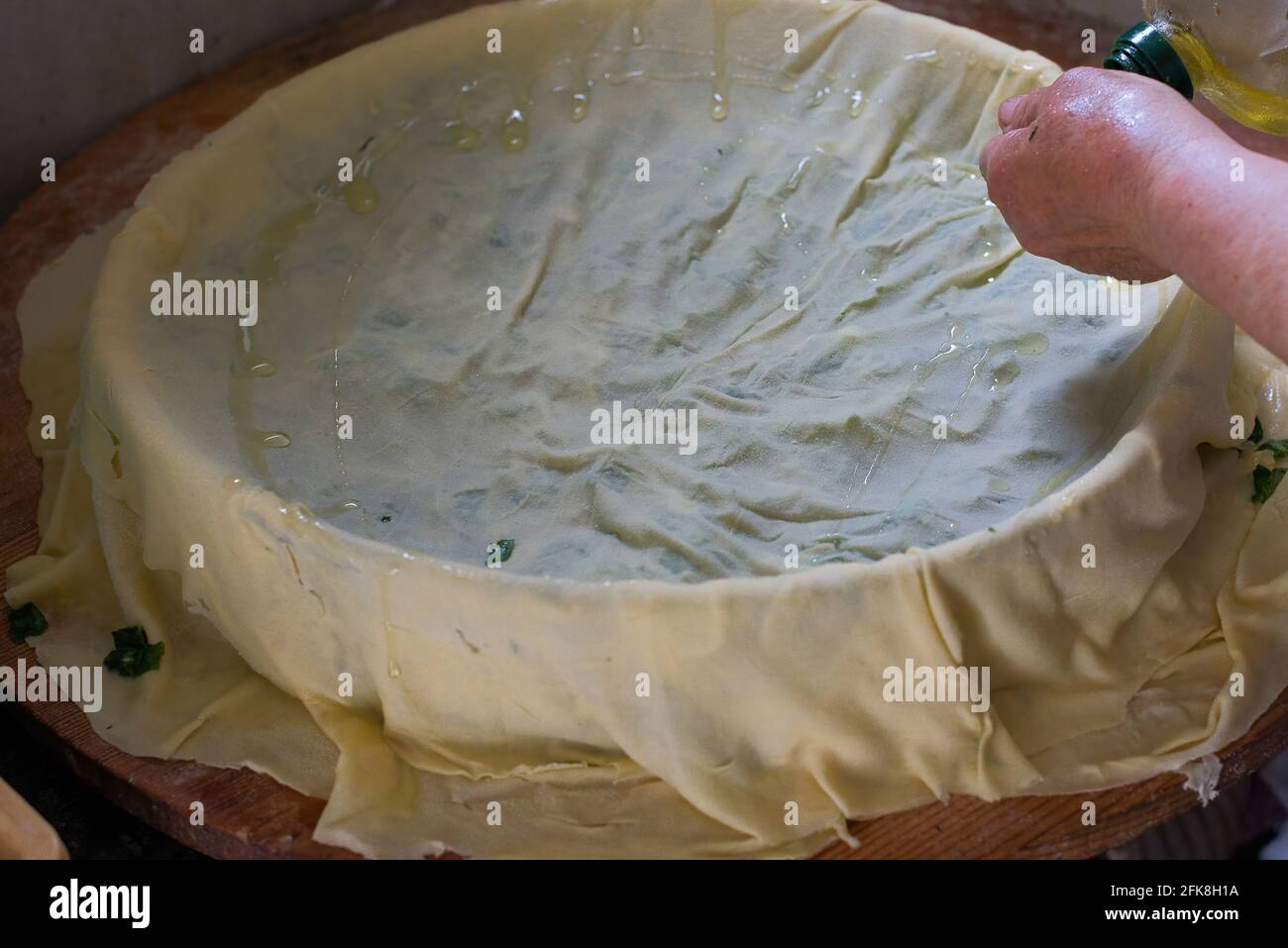 Greek Spinach Pie With Feta Cheese ,prepGreek Spinach Piearation of