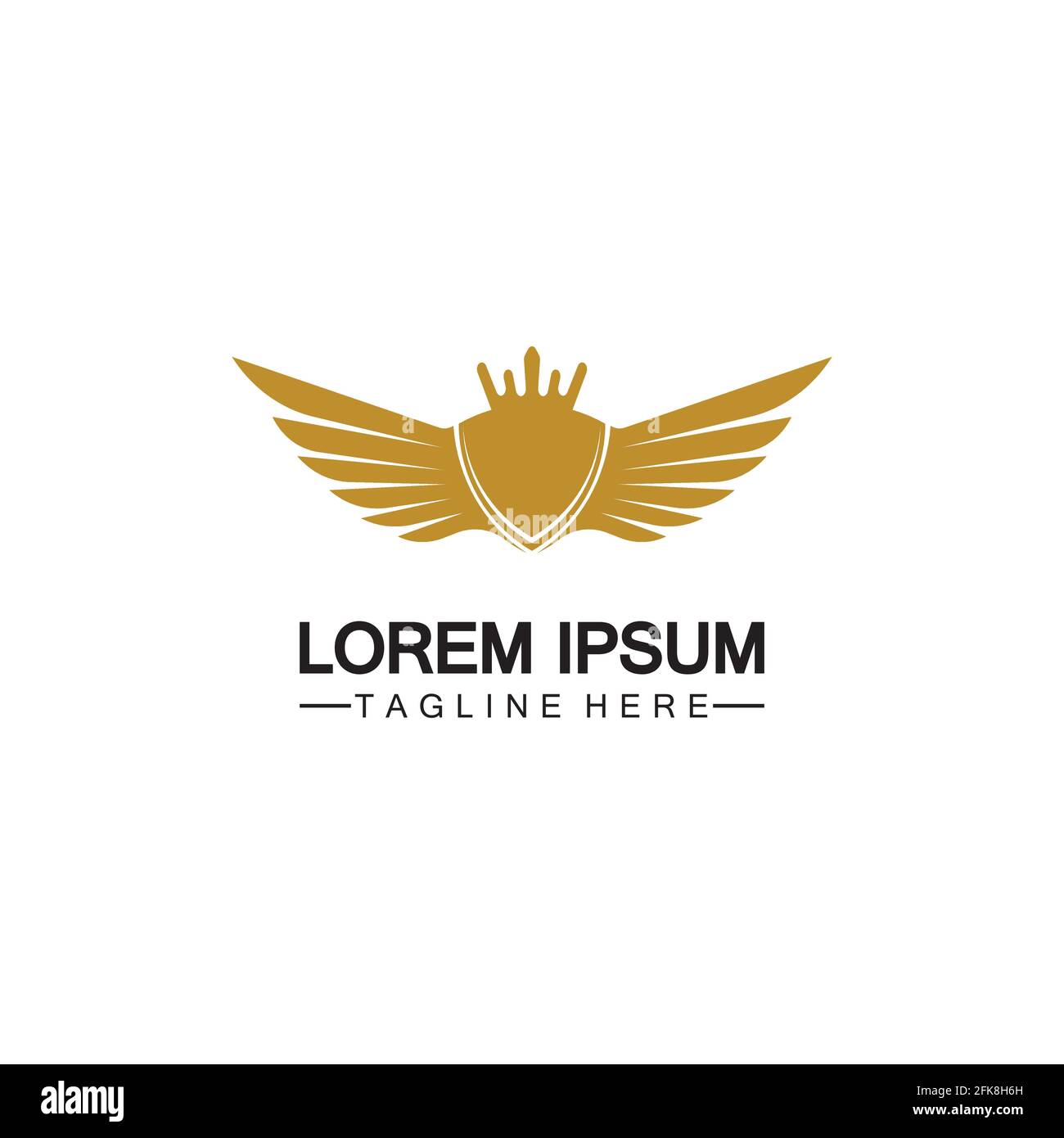 Golden winged shield with crown logo / heraldry symbol isolated white ...
