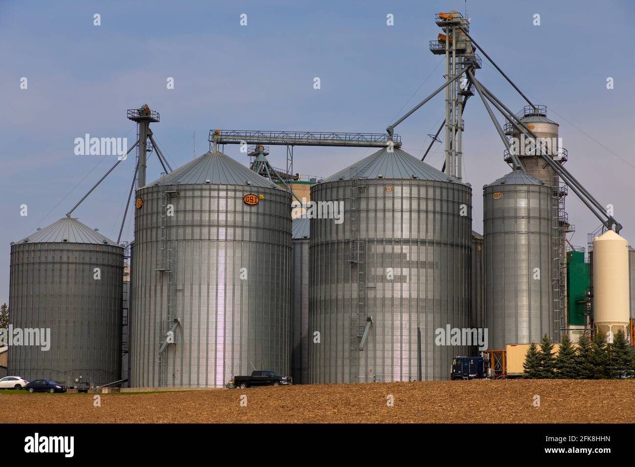 Silos at a feed mill agricultural manufacturing. Kitchener Ontario