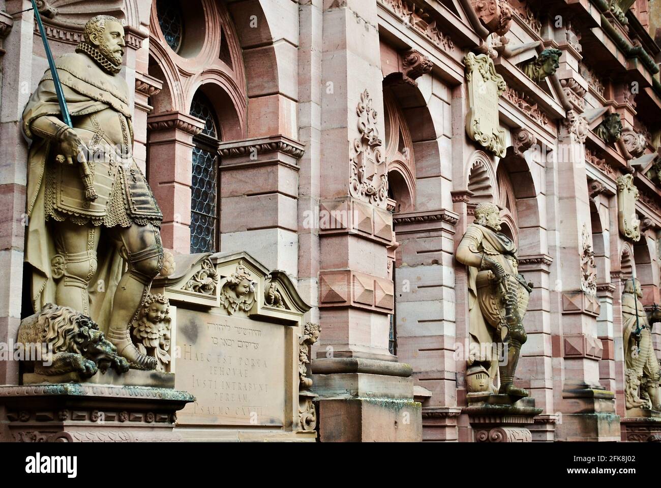 Heidelberg Castle (Heidelberger Schloss) Heidelberg, Germany on Königstuhl hill. The Friedrich Building facade with figures of Wittelsbach dynasty. Stock Photo