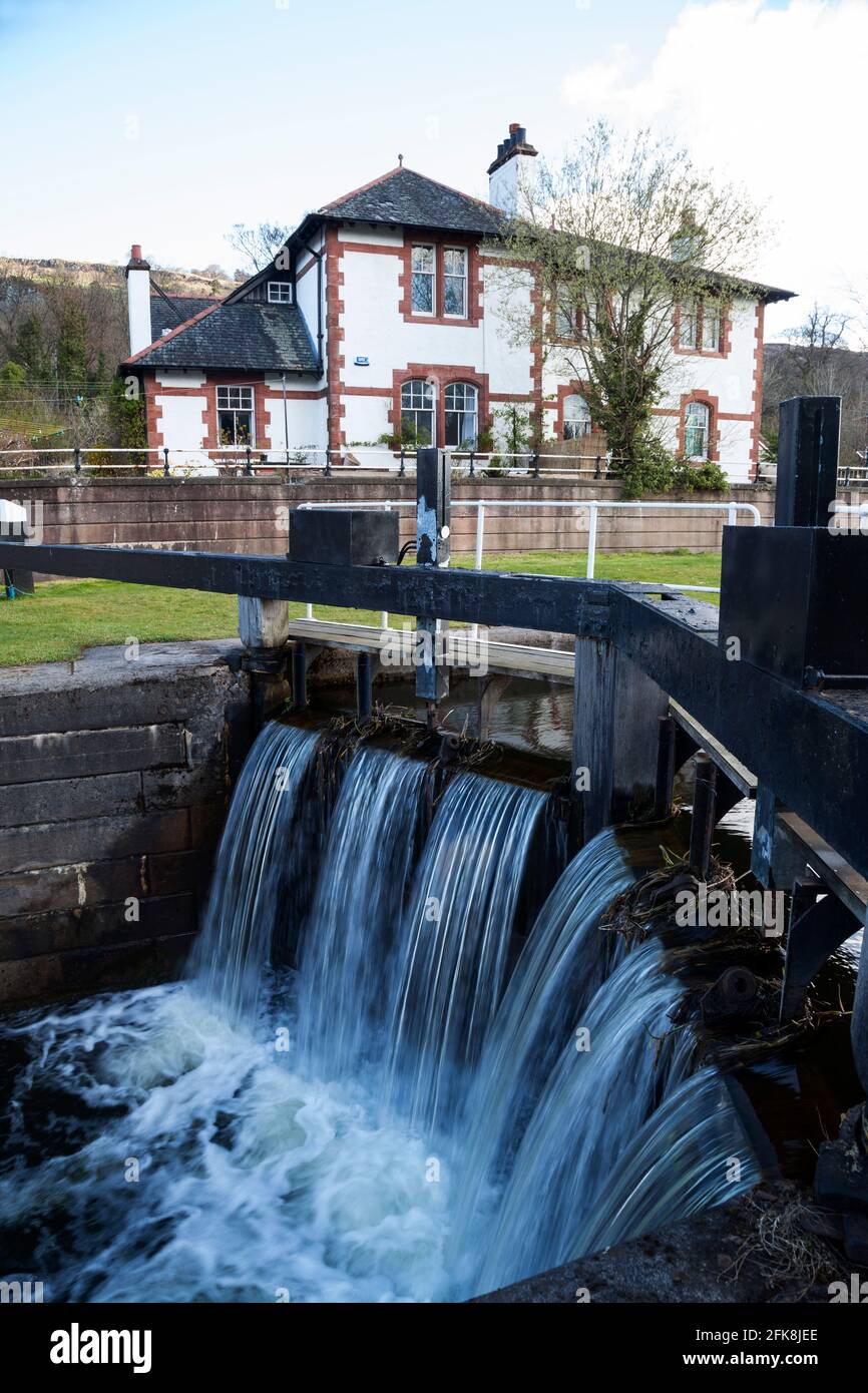 Lock on the Forth and Clyde Canal at Bowling, Scotland Stock Photo