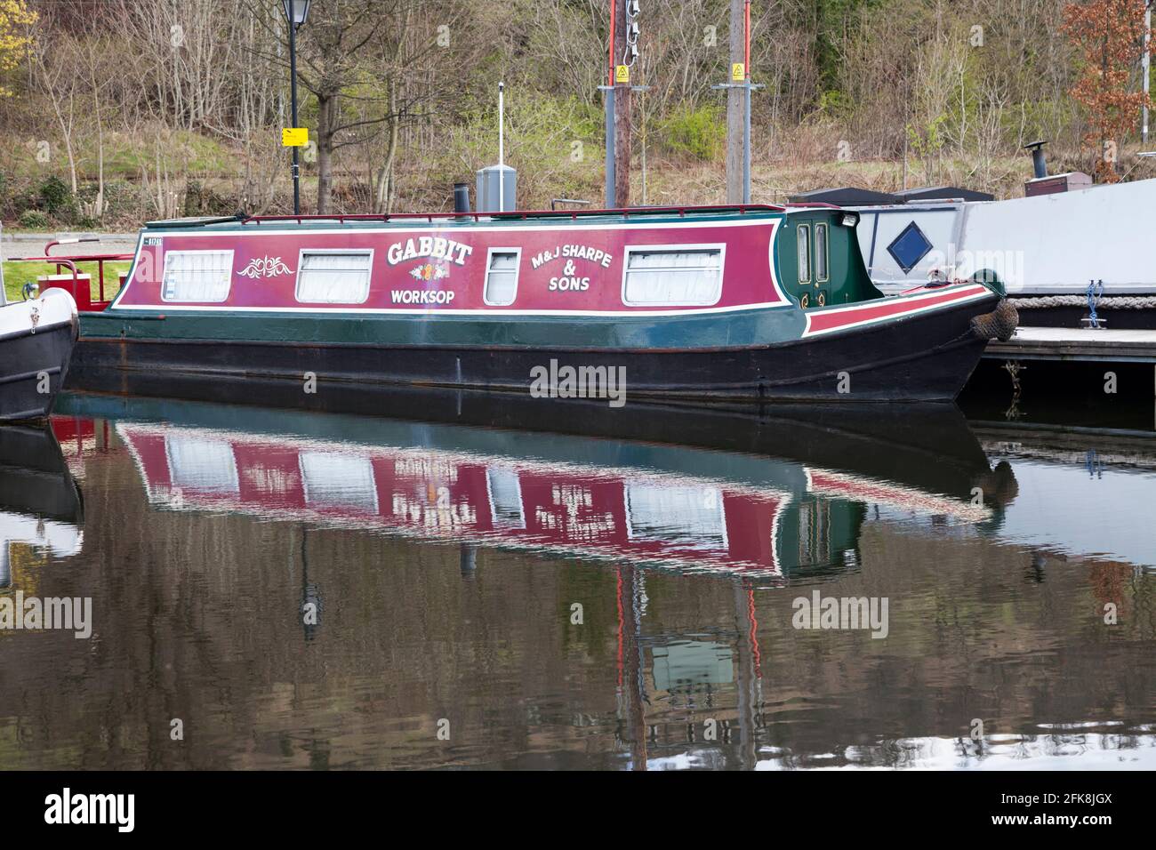 Canal barge on the Forth and Clyde Canal at Bowling, West Dunbartonshire, Scotland Stock Photo