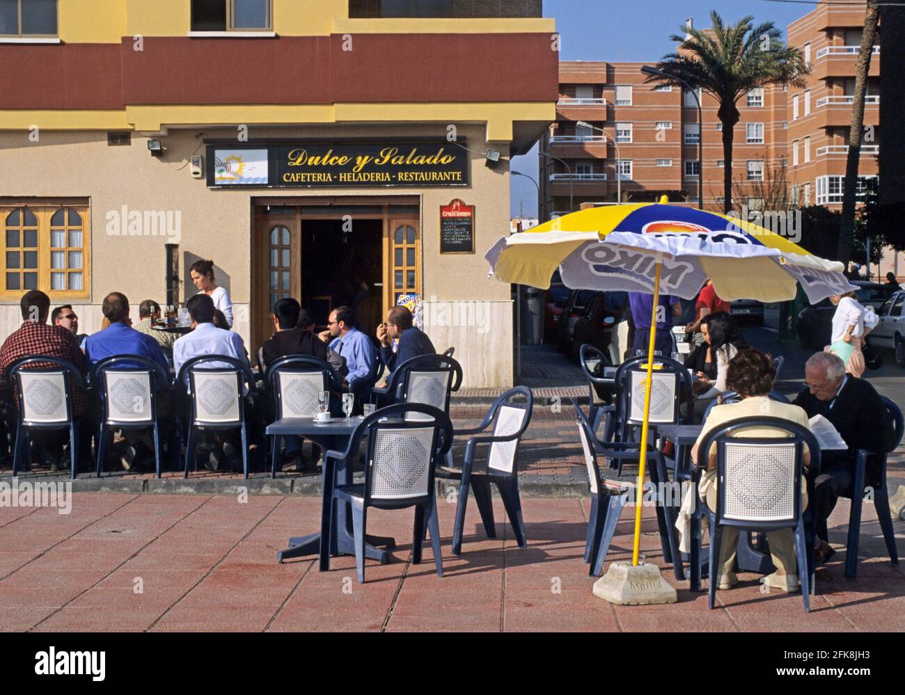 outdoor cafe and restaurant  in Almeria, Andalusia, Spain Stock Photo