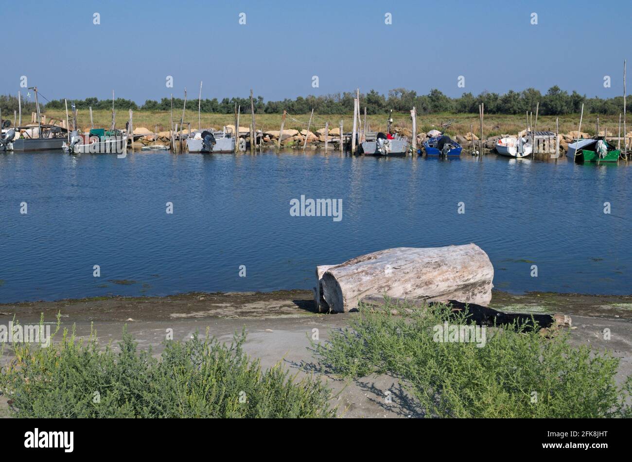 fishing boats in Sacca di Scardovari, Po Delta park, Veneto region, Italy Stock Photo