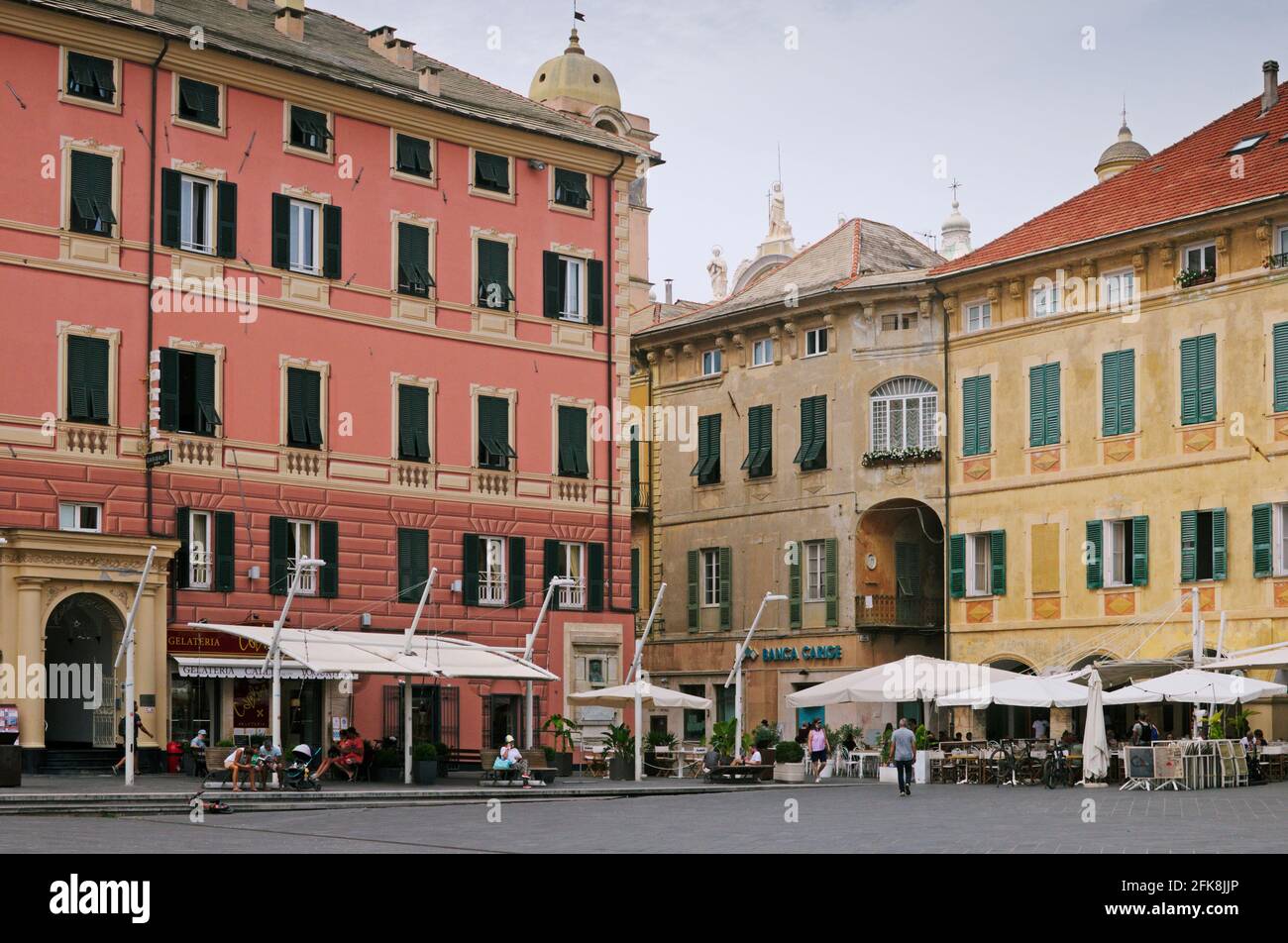 buildings in Vittorio Emanuele II° square in Finale Ligure (Savona), Liguria, Italy Stock Photo