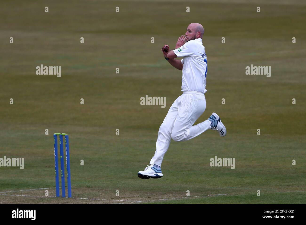 CHESTER LE STREET, UK. APRIL 29TH Durham's Chris Rushworth bowling during the LV= County Championship match between Durham County Cricket Club and Warwickshire County Cricket Club at Emirates Riverside, Chester le Street on Thursday 29th April 2021. (Credit: Mark Fletcher | MI News) Stock Photo