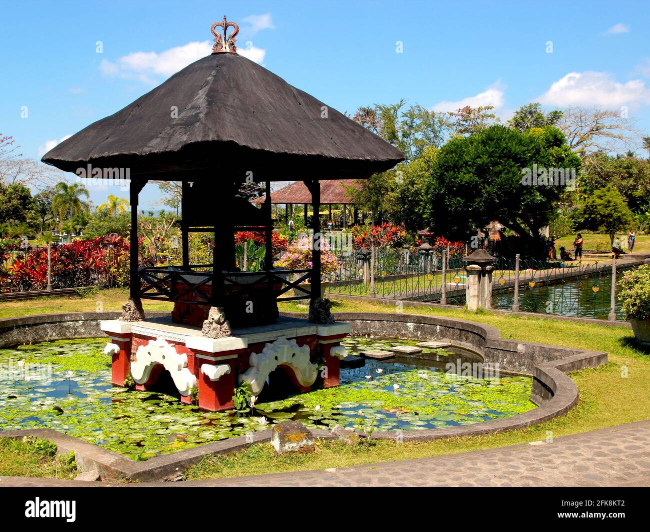 A little pagoda, kiosk in a tank full of lovely lilypads. At the Tirta