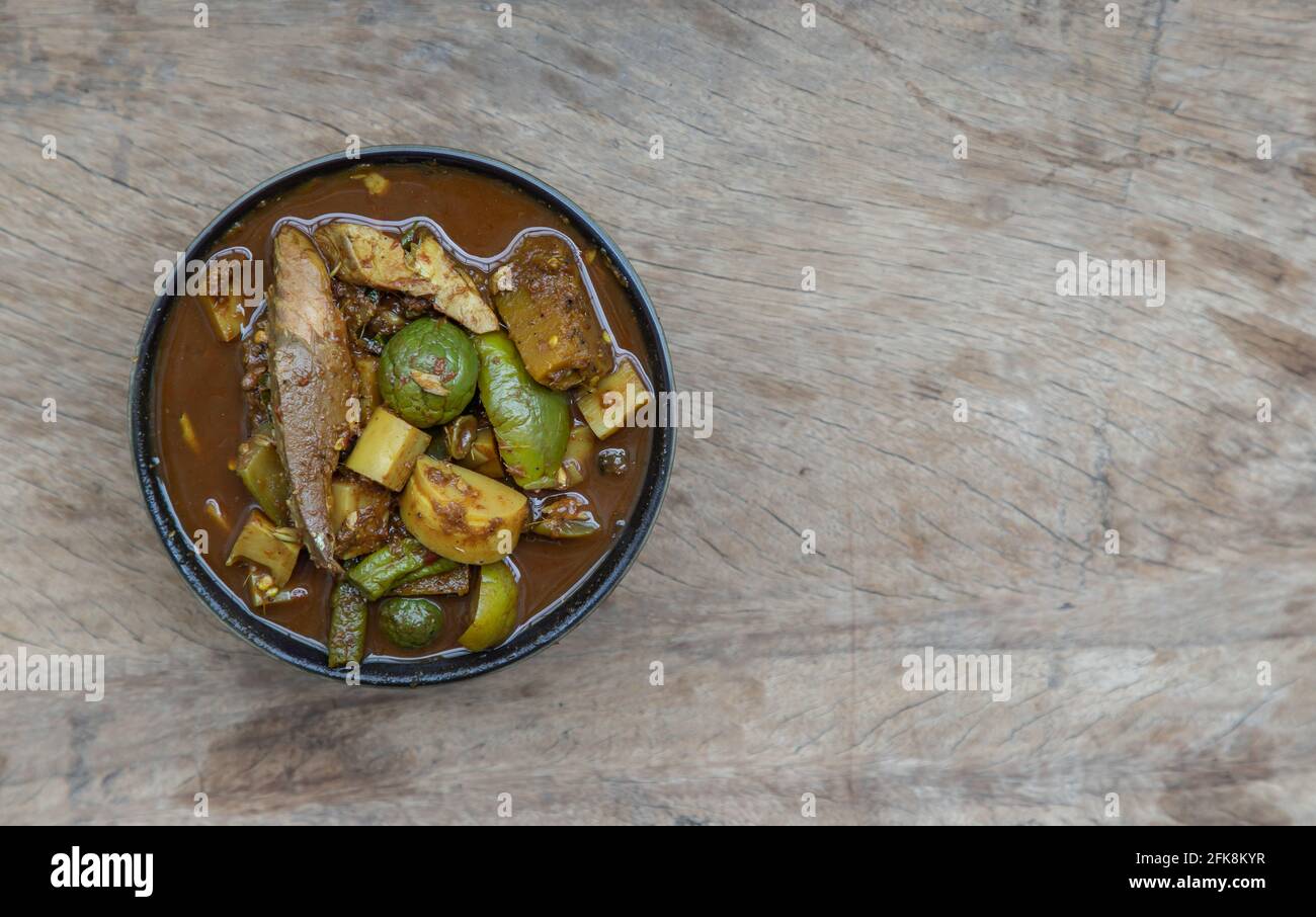 The viscera of mackerel fish paunch hot spicy curry or fish organs sour