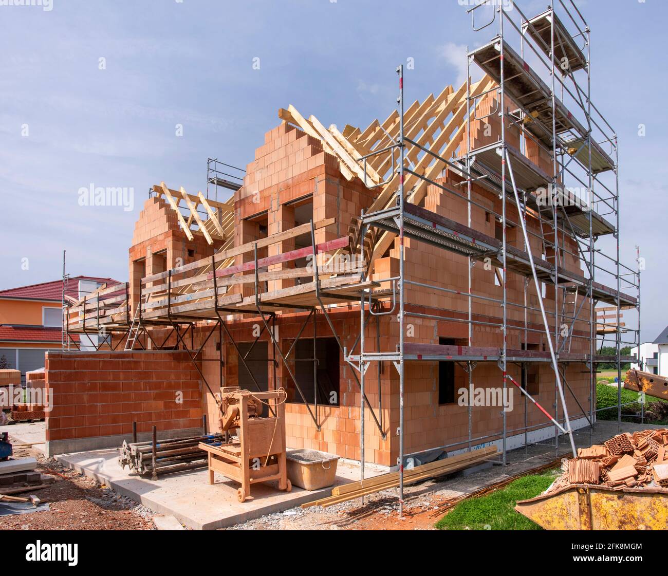 new built house in construction Stock Photo