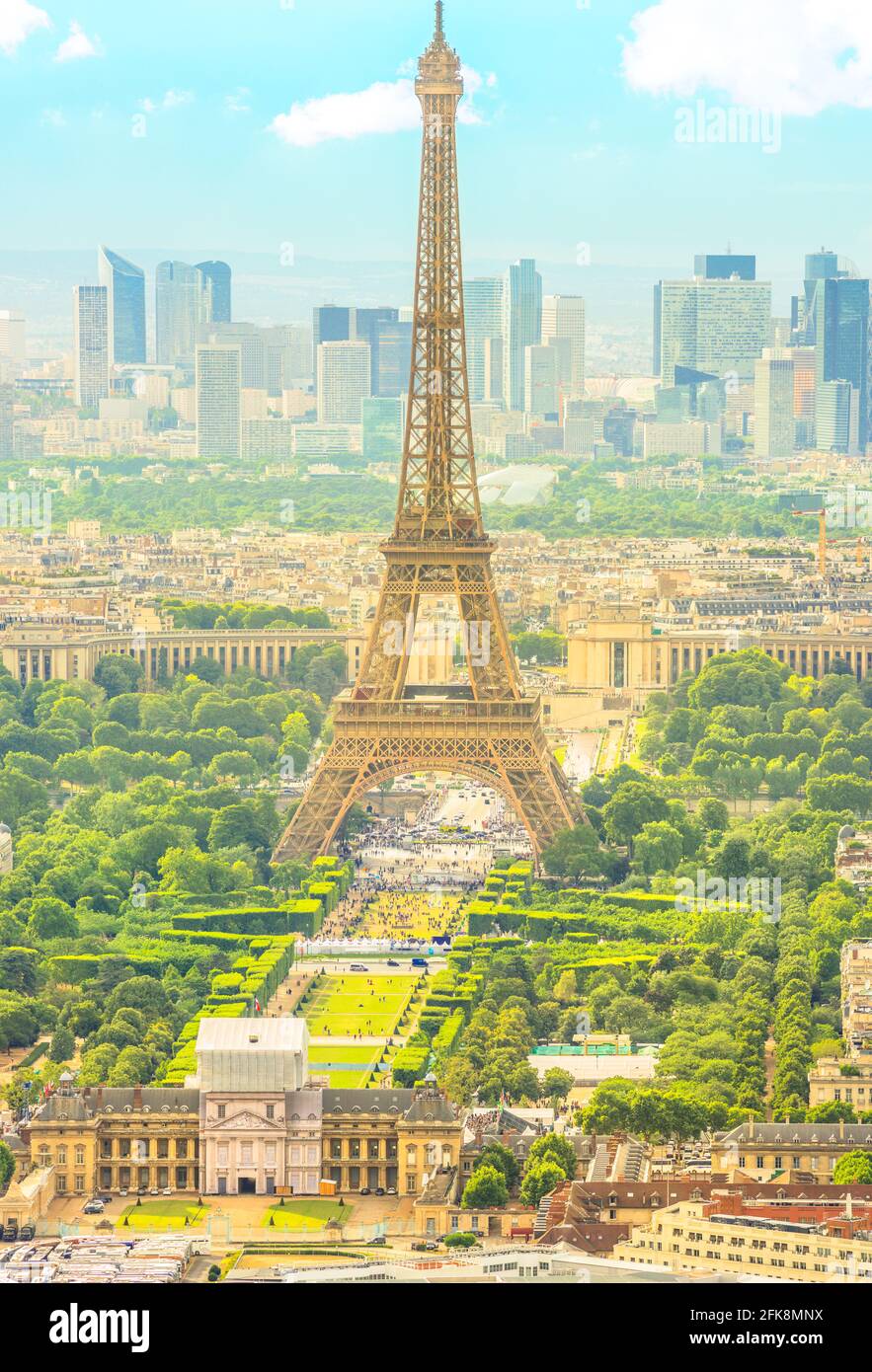 vertical frame cityscape of Paris with Eiffel Tower on background. Seasonal picturesque background in spring. Scenic wallpaper with Eiffel Tower Stock Photo
