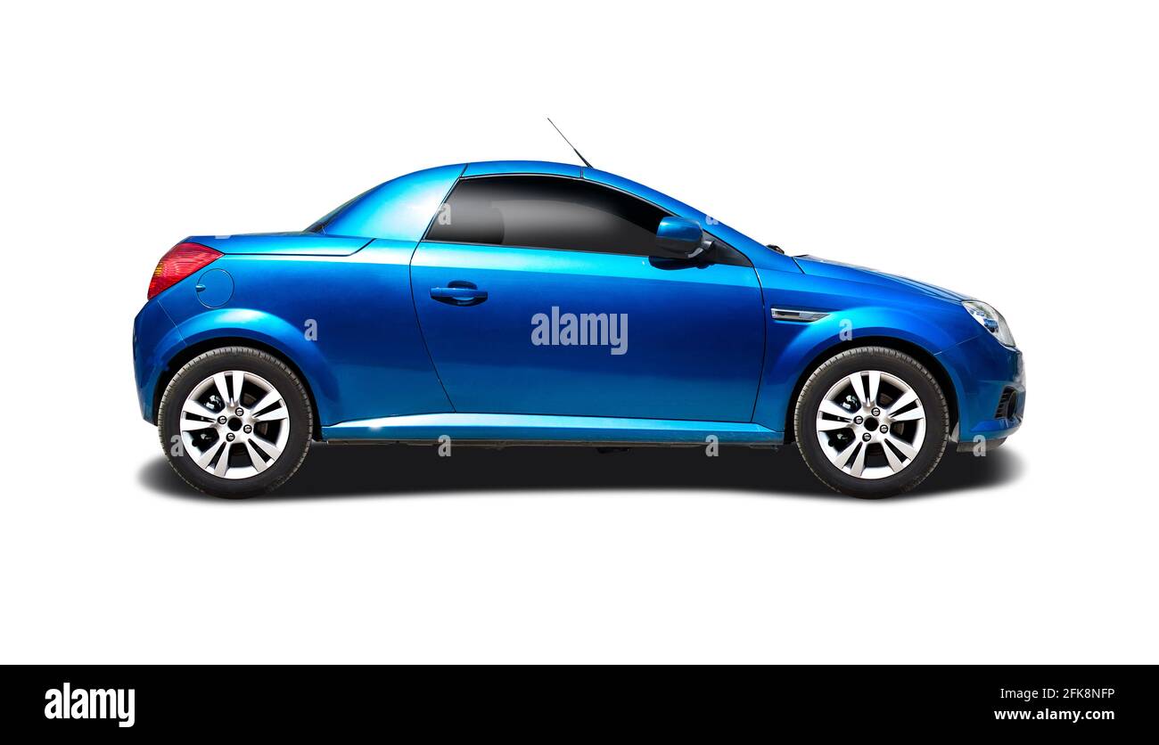 Blue sport cabrio car, side view isolated on white background Stock Photo