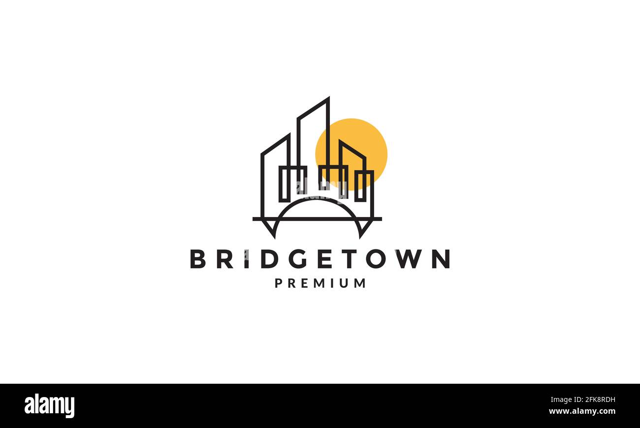 bridge city and sunset lines logo vector symbol icon design graphic ...
